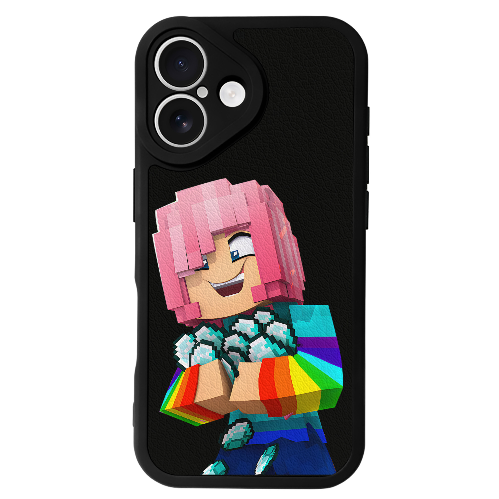 （画像用） マインクラフト ブロックの世界 Minecraft MC Block world 【iPhone 16シリーズ対応】シリコンスマホケース（レザー調） 材質：シリコン
